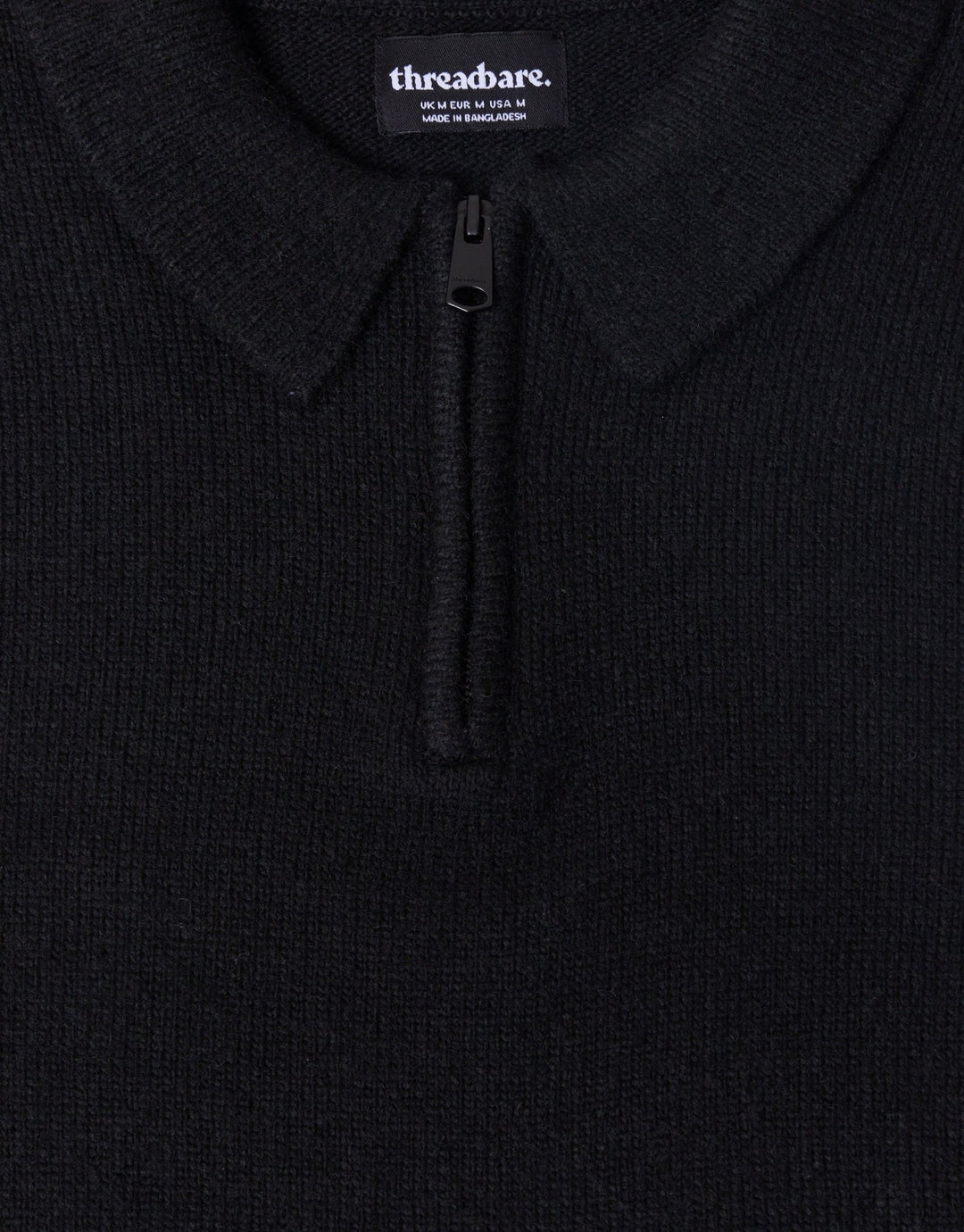 Faux Wool Quarter Zip Polo in Black