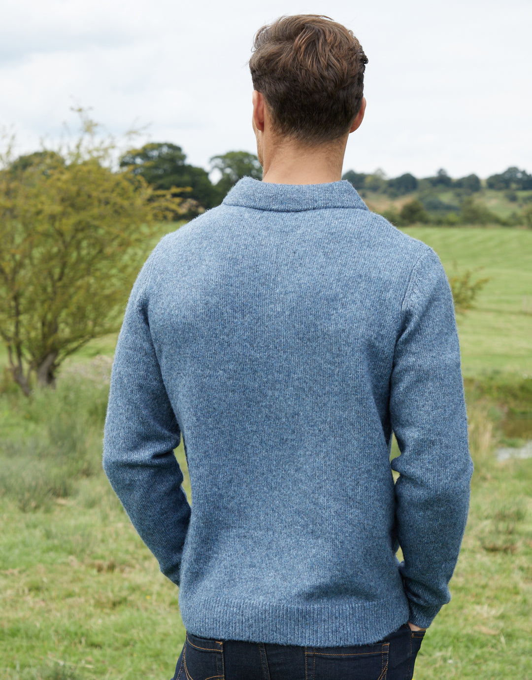 Denim Blue Long Sleeve Quarter Zip Polo Jumper