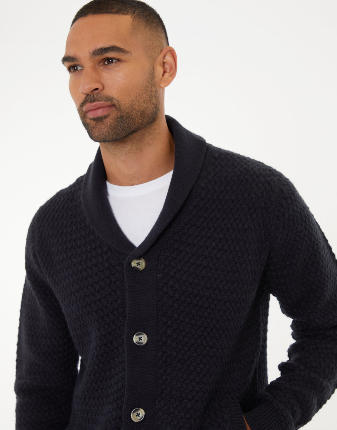 Navy Knitted Shawl Cardigan