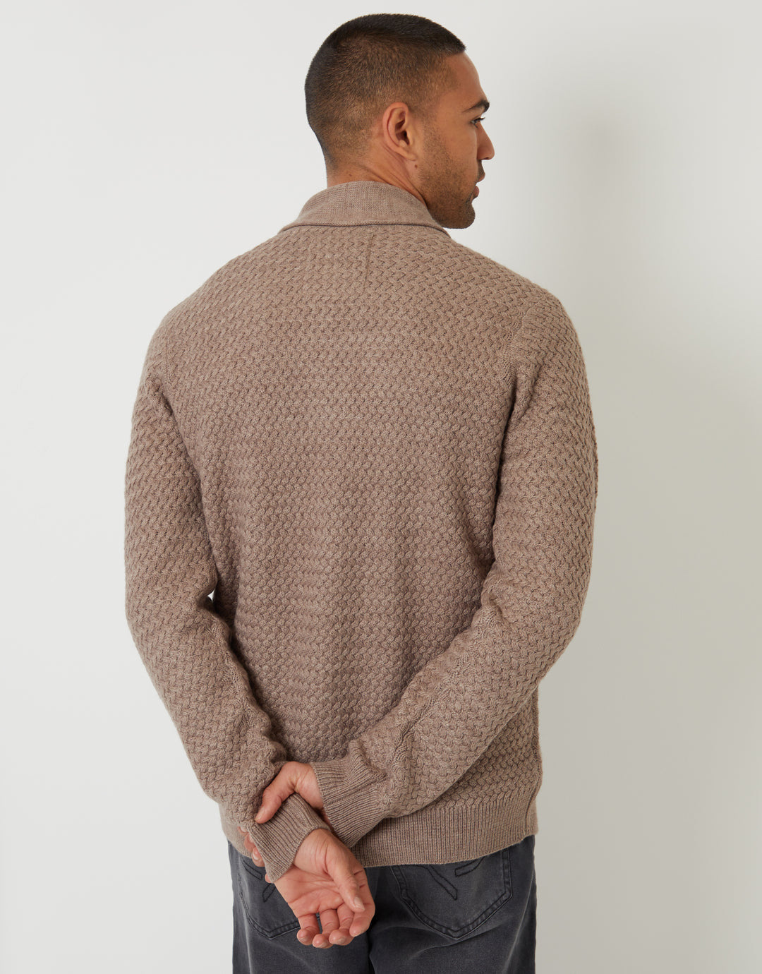 Taupe Knitted Shawl Cardigan