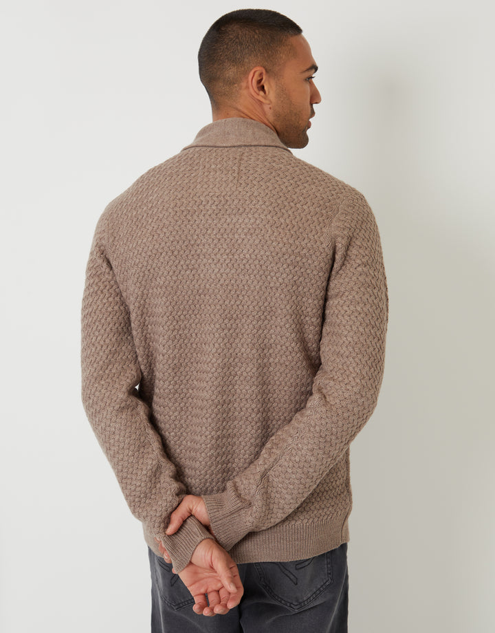 Taupe Knitted Shawl Cardigan