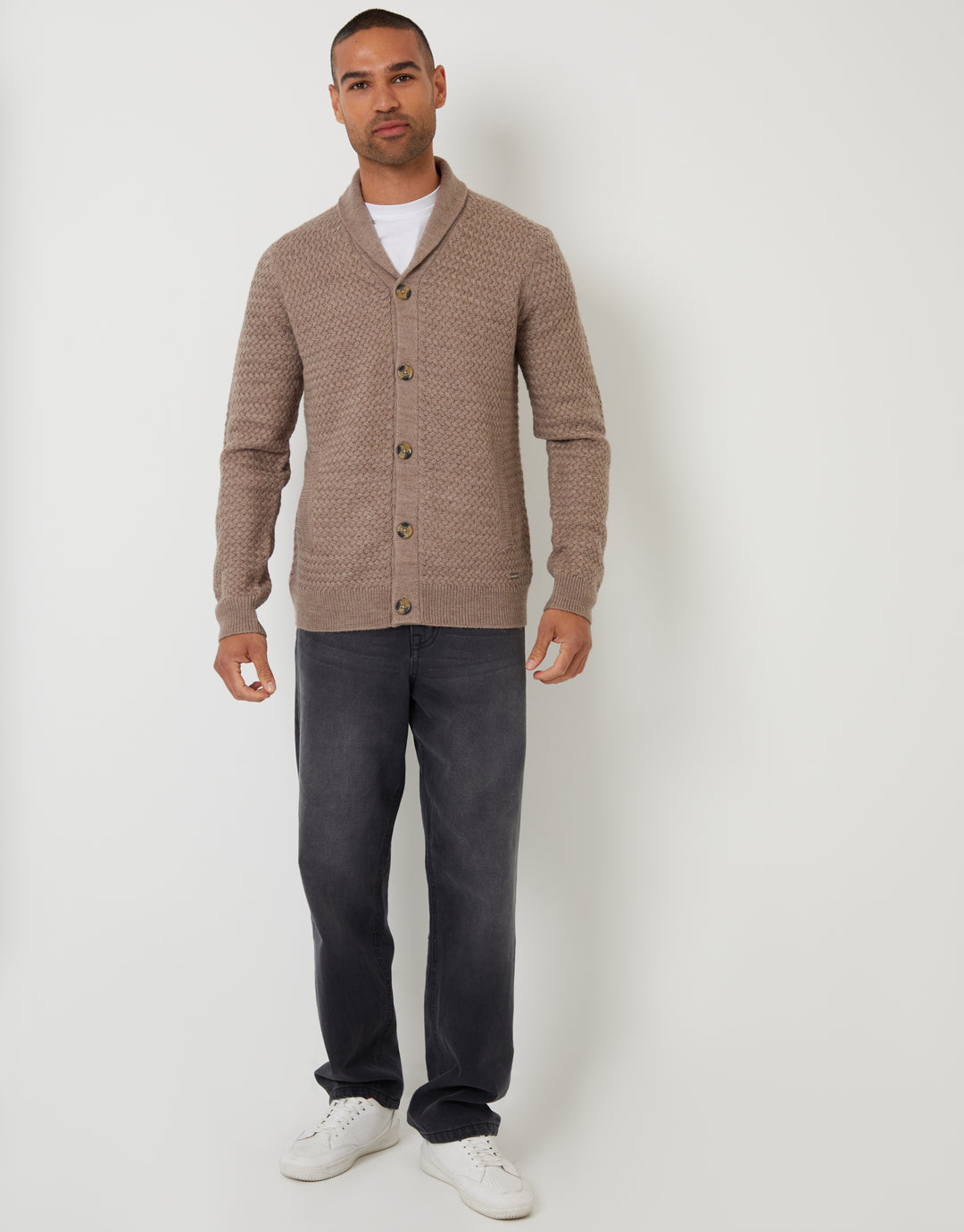 Taupe Knitted Shawl Cardigan