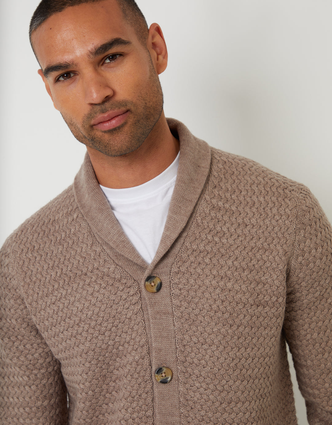 Taupe Knitted Shawl Cardigan