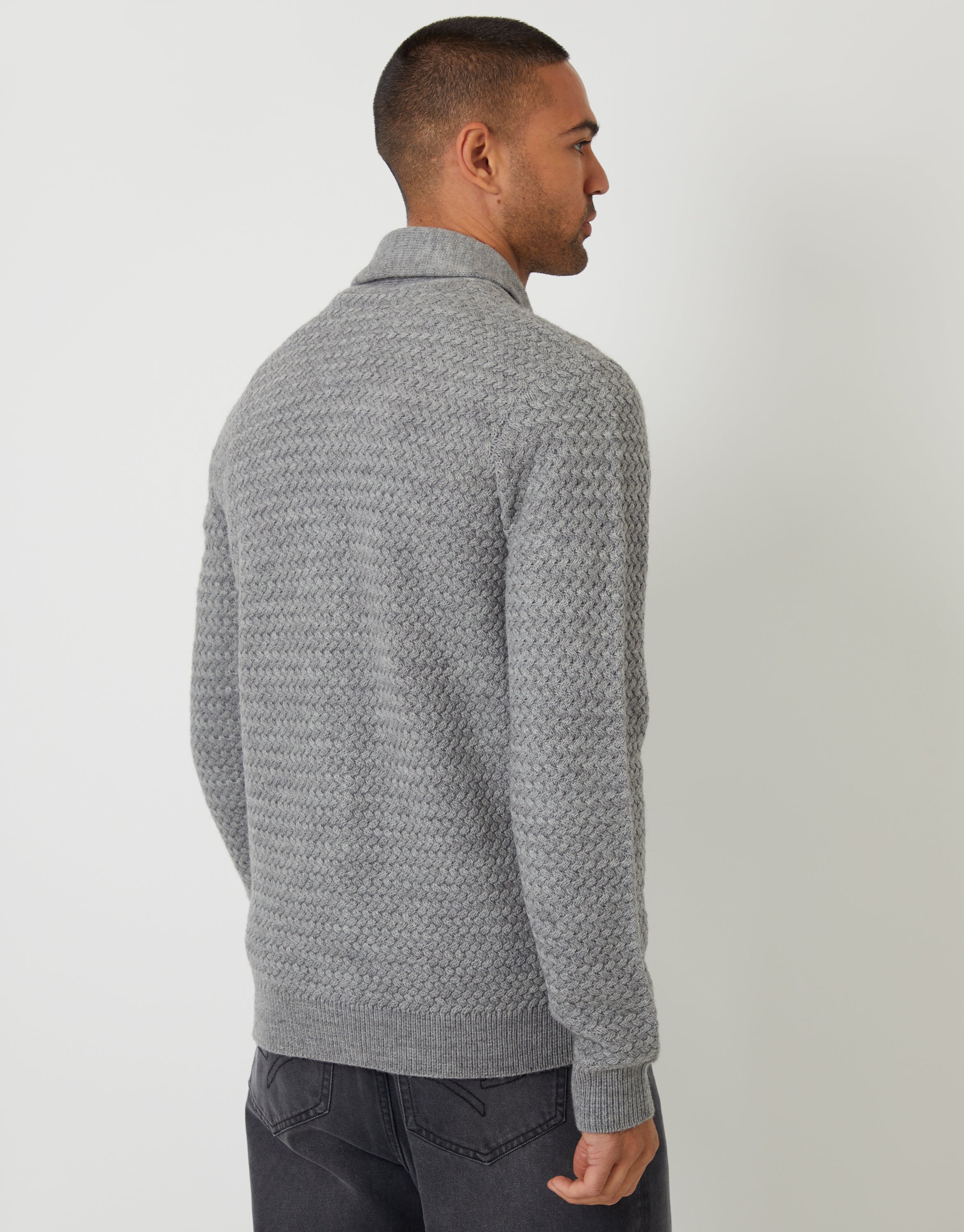 Threadbare Men's Grey Marl Knitted Shawl Cardigan
