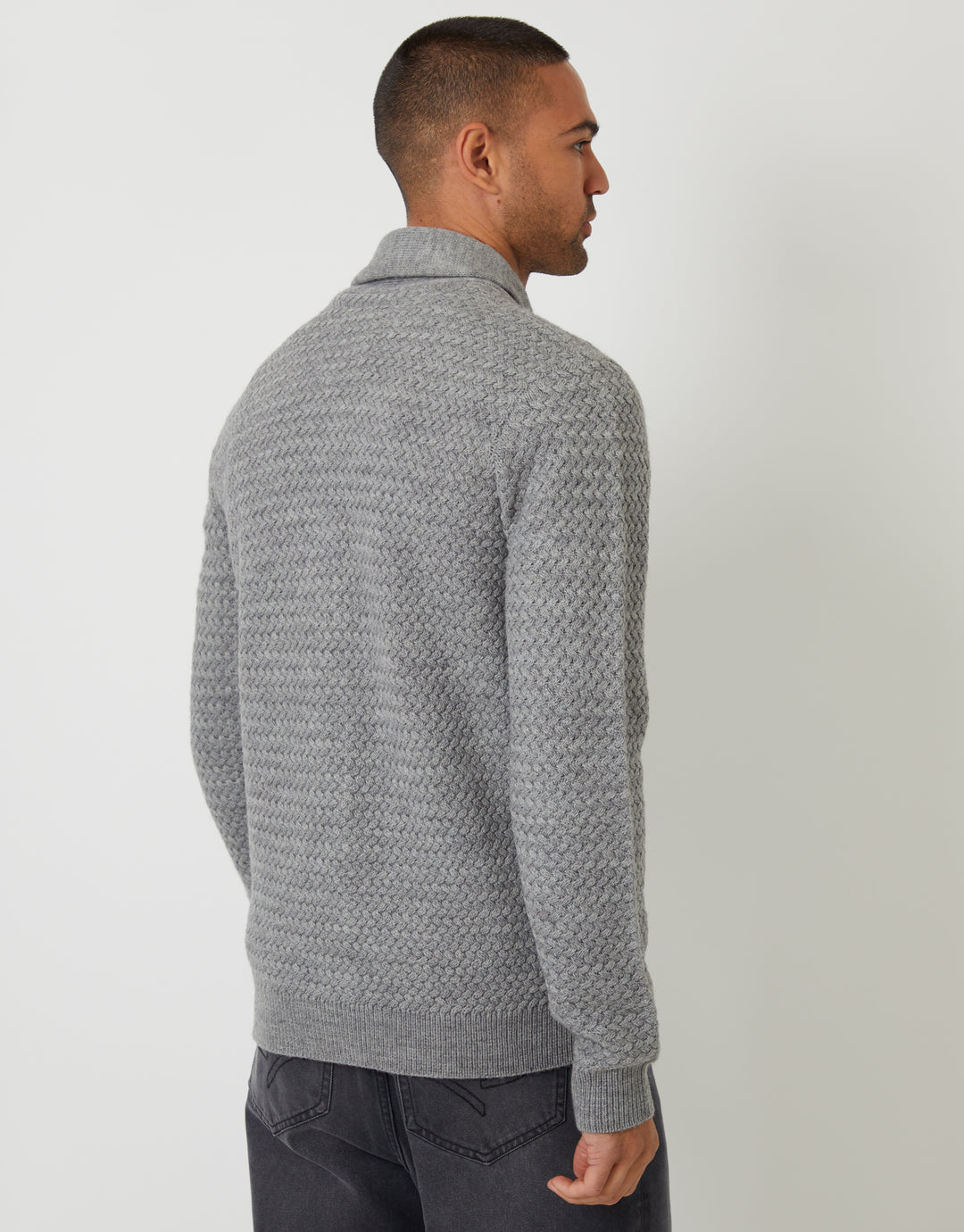 Threadbare Knitted Shawl Cardigan in Grey Marl - side view