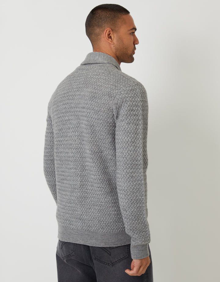 Threadbare Knitted Shawl Cardigan in Grey Marl - side view