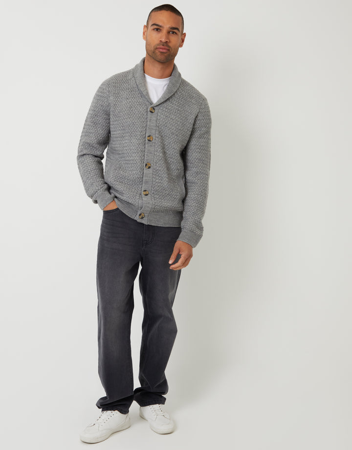 Threadbare Knitted Shawl Cardigan in Grey Marl - full body