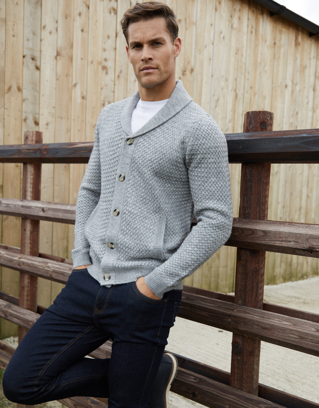 Grey Marl Knitted Shawl Cardigan