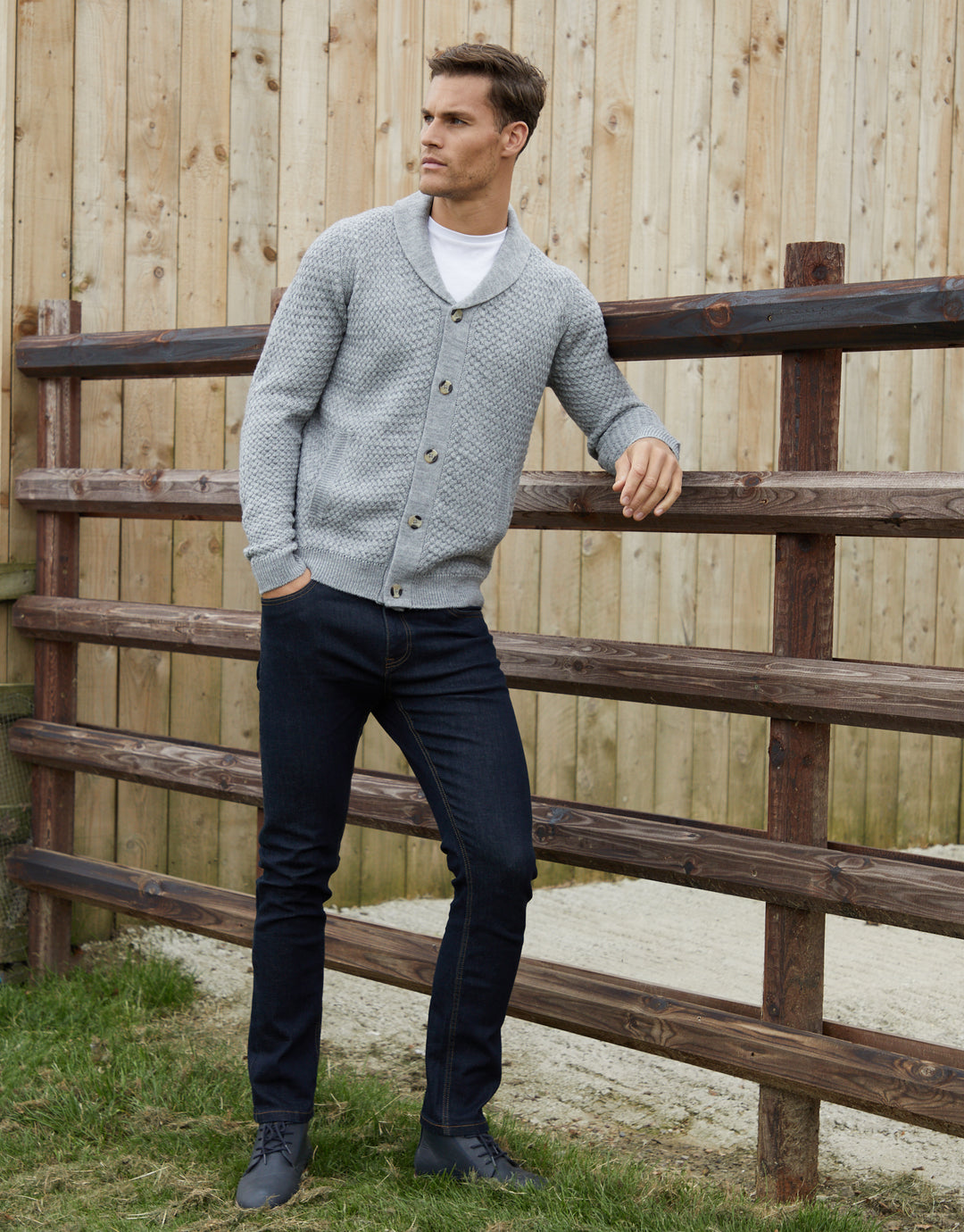 Grey Marl Knitted Shawl Cardigan
