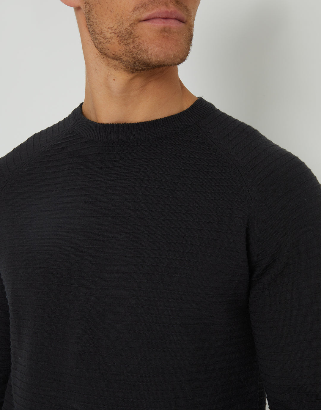 Black Textured Stripe Knitted Crew Neck Jumper