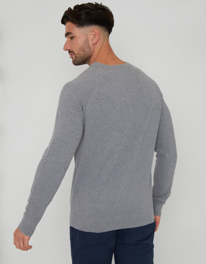 Mid Grey Marl Textured Stripe Knitted Crew Neck Jumper