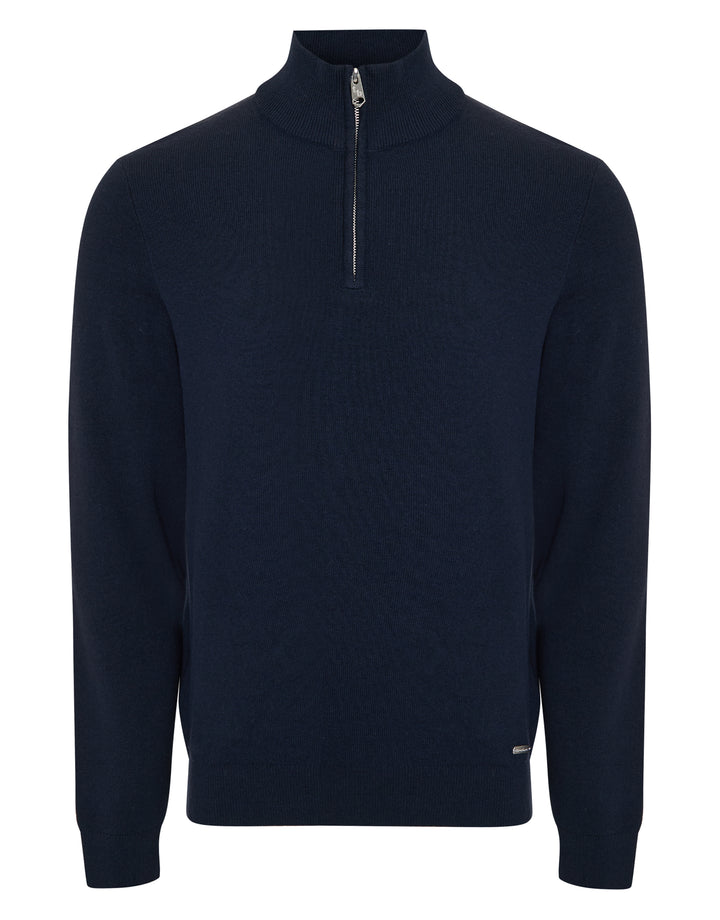 Navy Knitted Quarter Zip Jumper