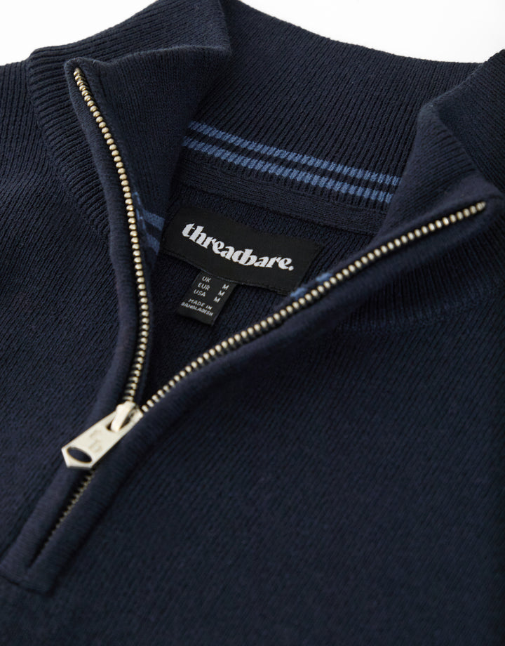 Navy Knitted Quarter Zip Jumper