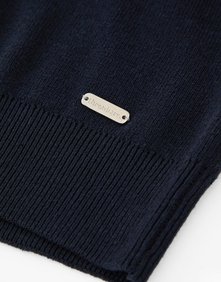 Navy Knitted Quarter Zip Jumper