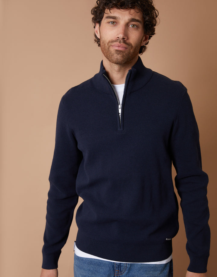 Navy Knitted Quarter Zip Jumper