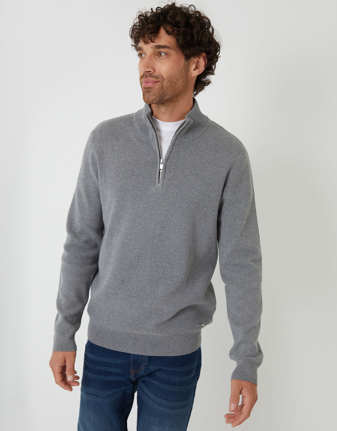 Grey Knitted Quarter Zip Jumper