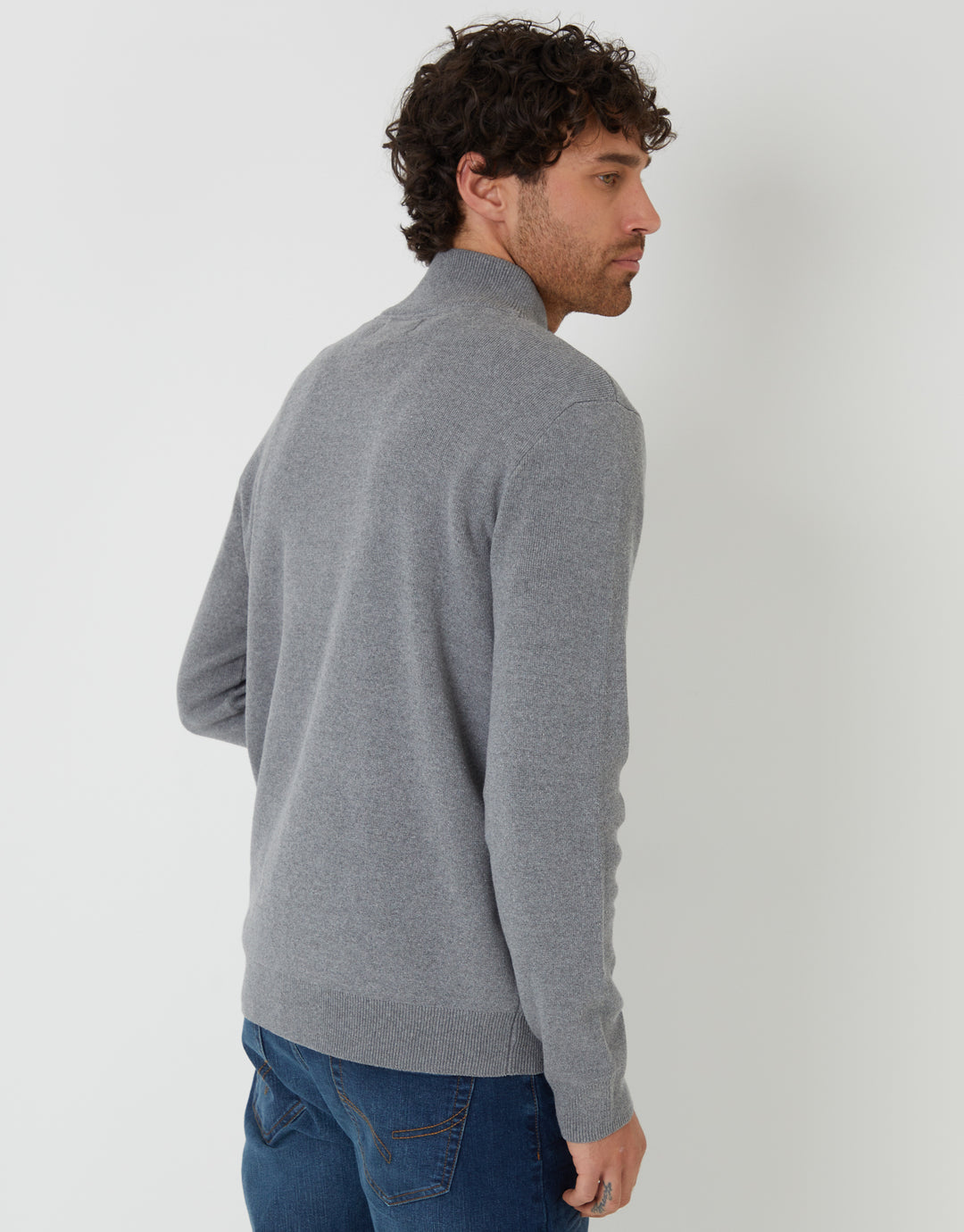 Grey Knitted Quarter Zip Jumper
