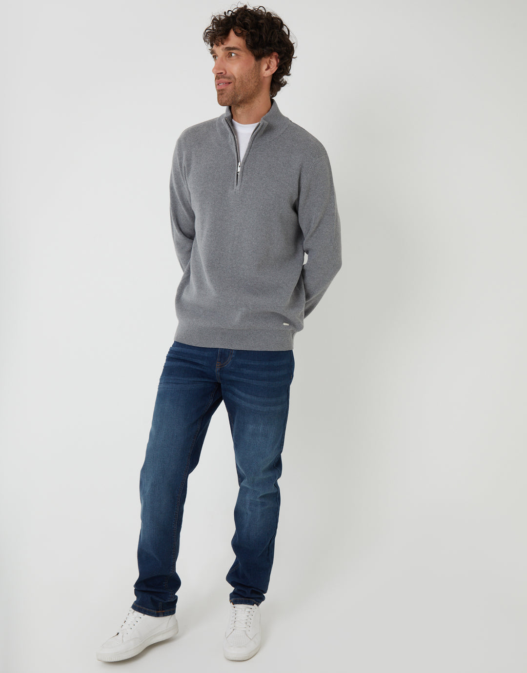 Grey Knitted Quarter Zip Jumper