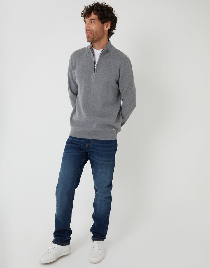 Grey Knitted Quarter Zip Jumper