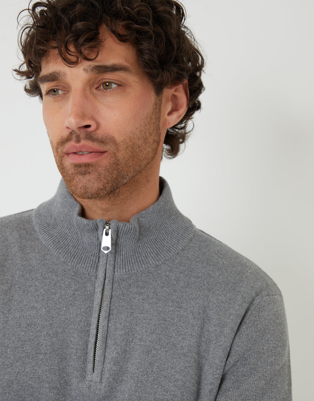Grey Knitted Quarter Zip Jumper