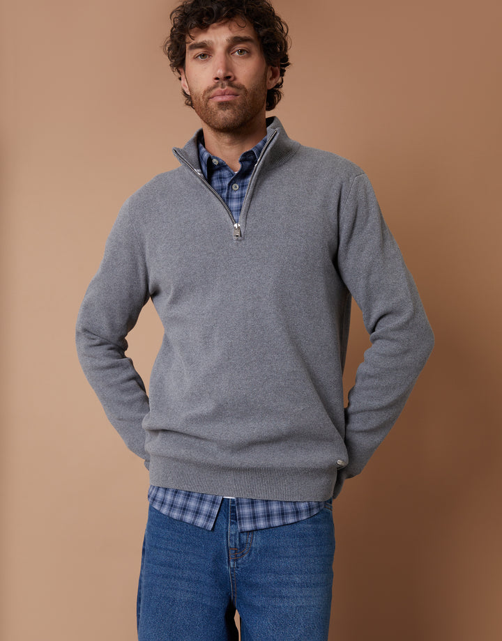 Grey Knitted Quarter Zip Jumper