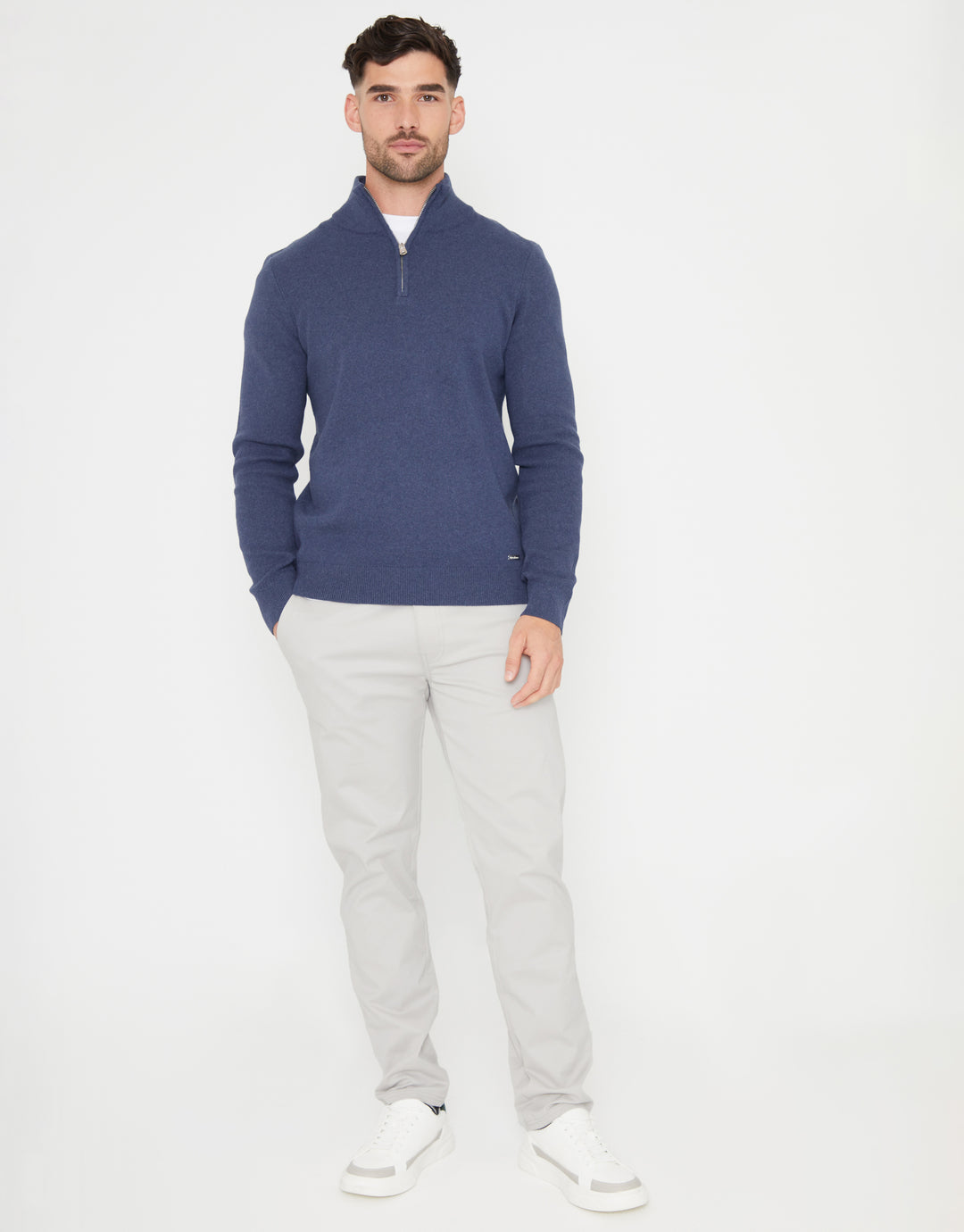 Blue Knitted Quarter Zip Jumper