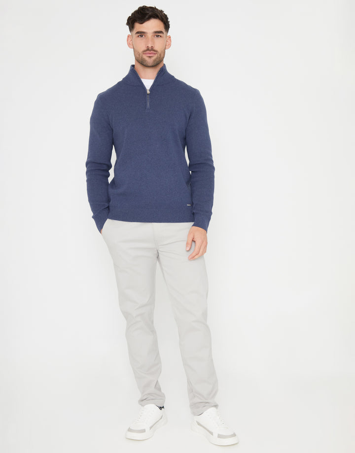 Blue Knitted Quarter Zip Jumper