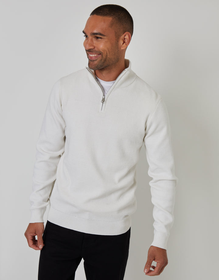 Stone Knitted Quarter Zip Jumper