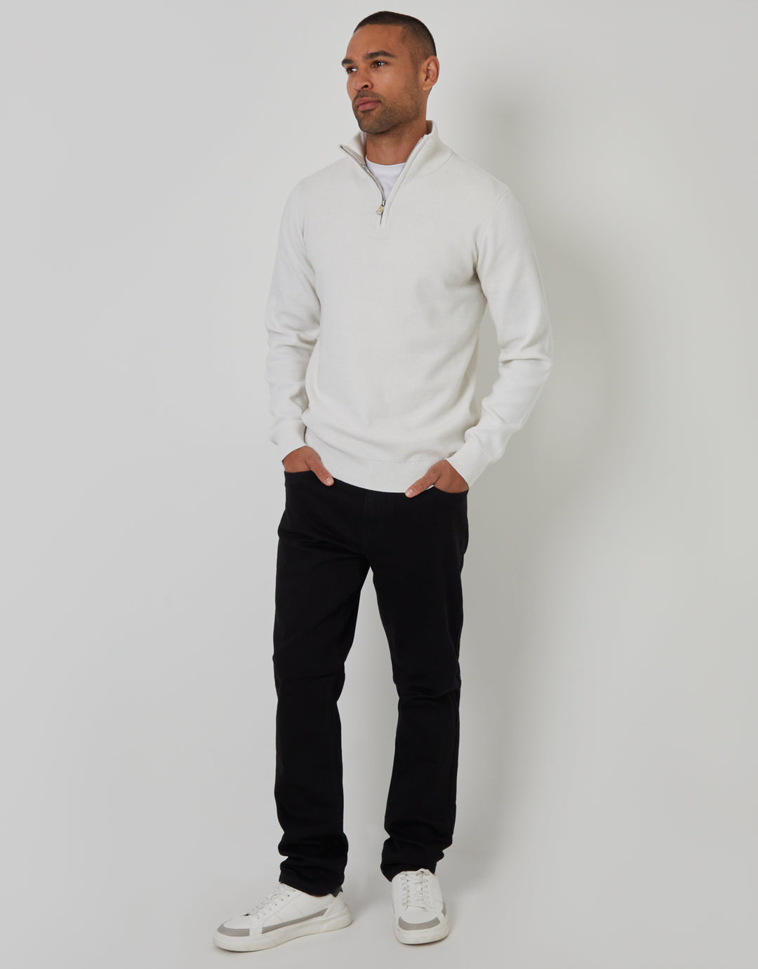 Stone Knitted Quarter Zip Jumper