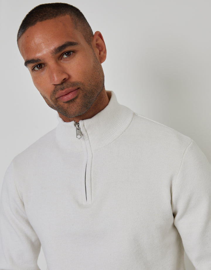 Stone Knitted Quarter Zip Jumper