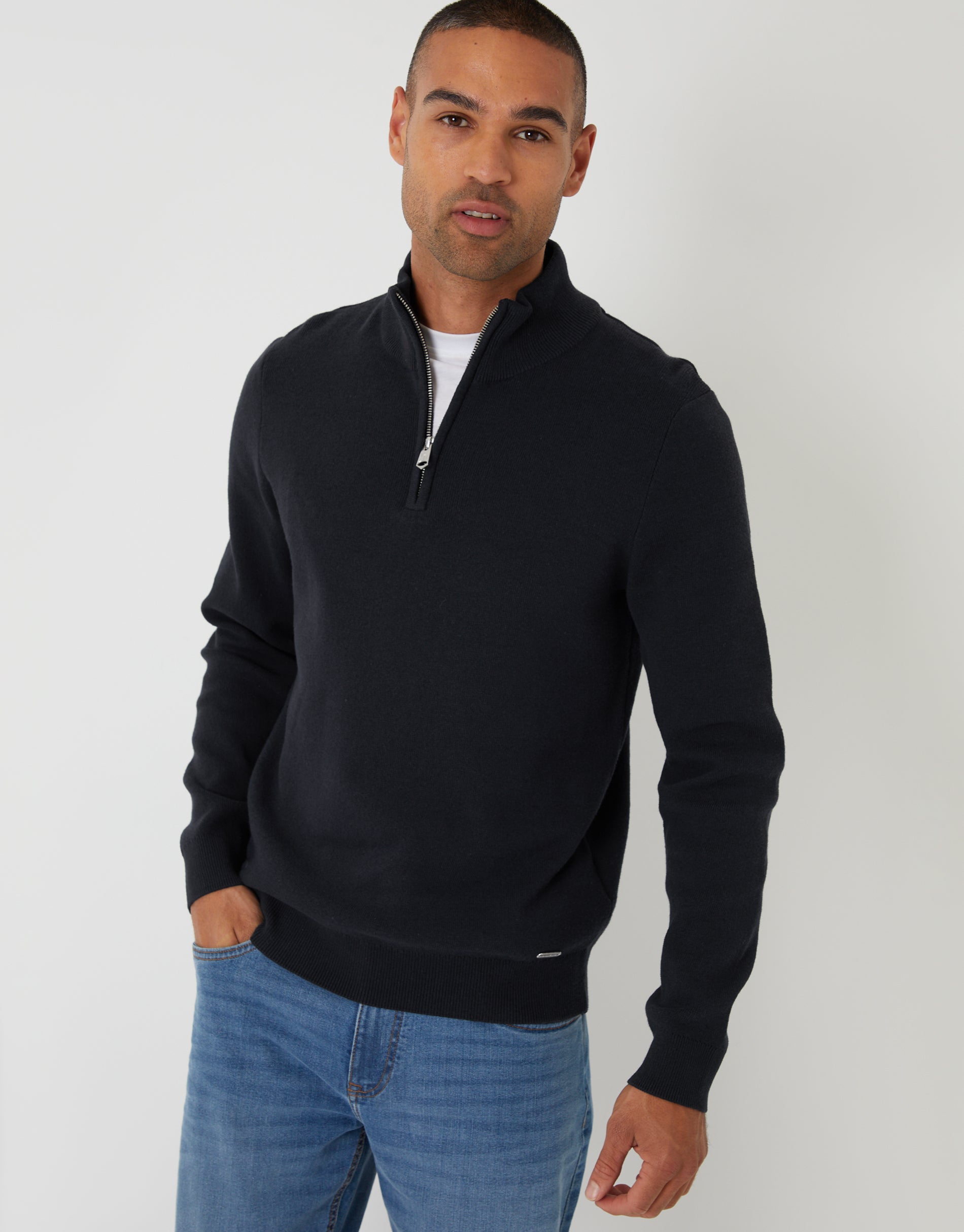 Knitted Quarter Zip Jumper in Black