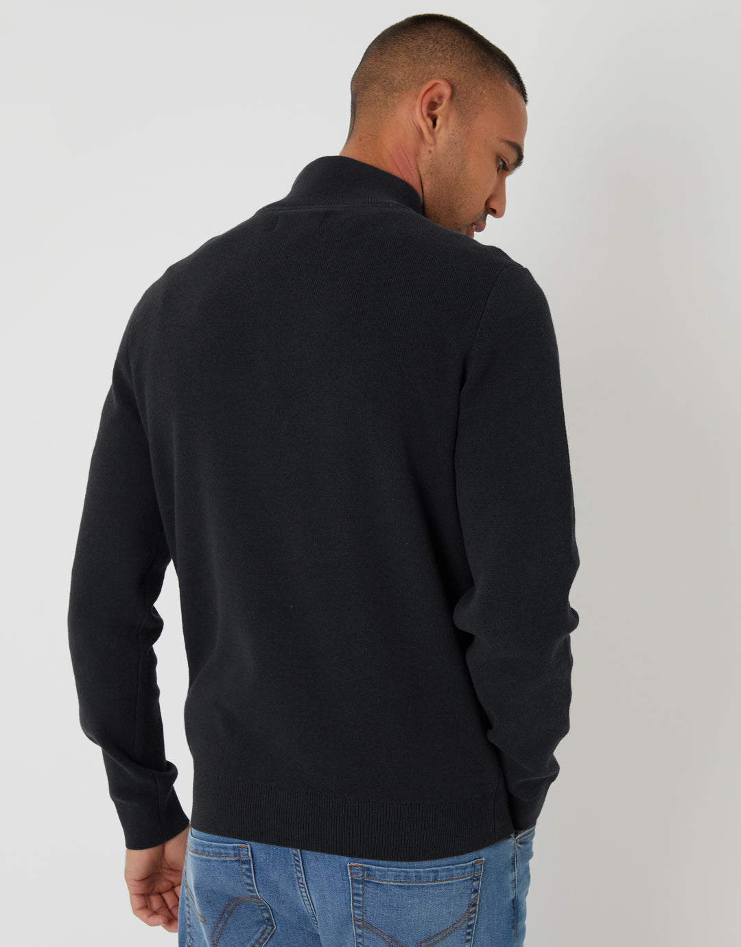 Black Knitted Quarter Zip Jumper