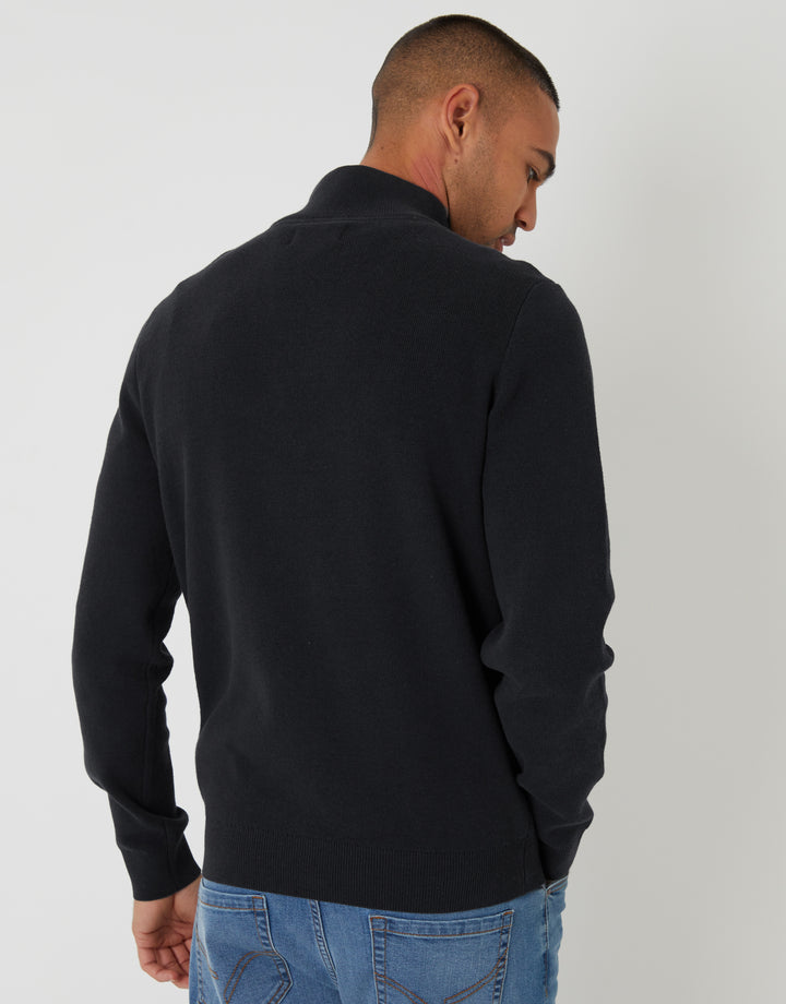 Black Knitted Quarter Zip Jumper