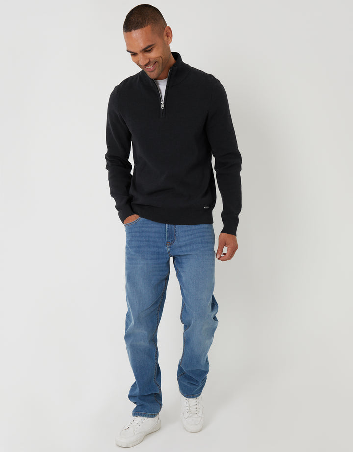 Black Knitted Quarter Zip Jumper