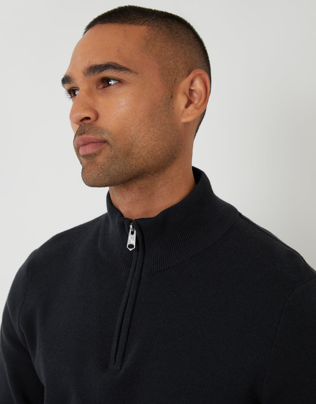 Black Knitted Quarter Zip Jumper