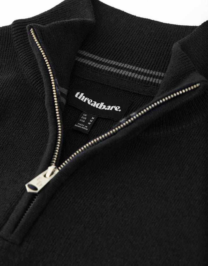 Black Knitted Quarter Zip Jumper