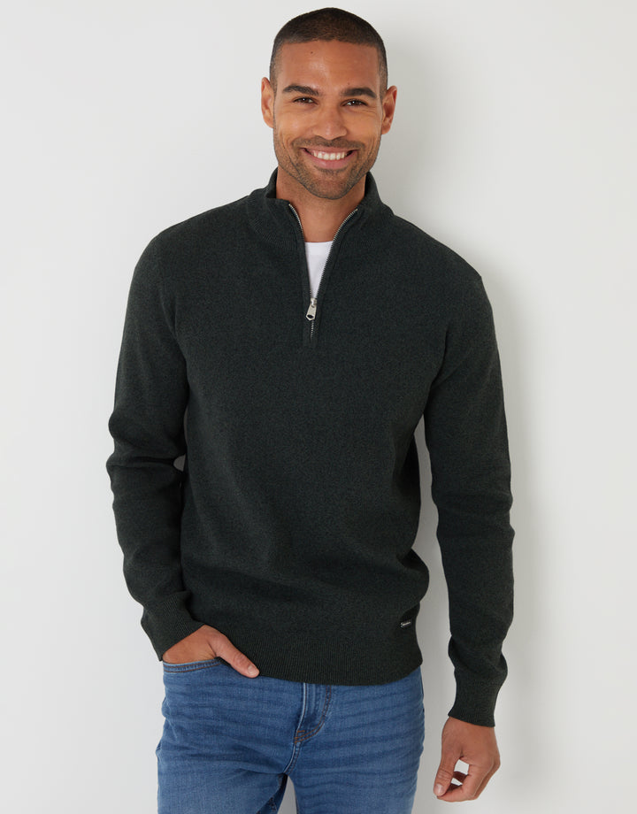 Khaki Green Knitted Quarter Zip Jumper