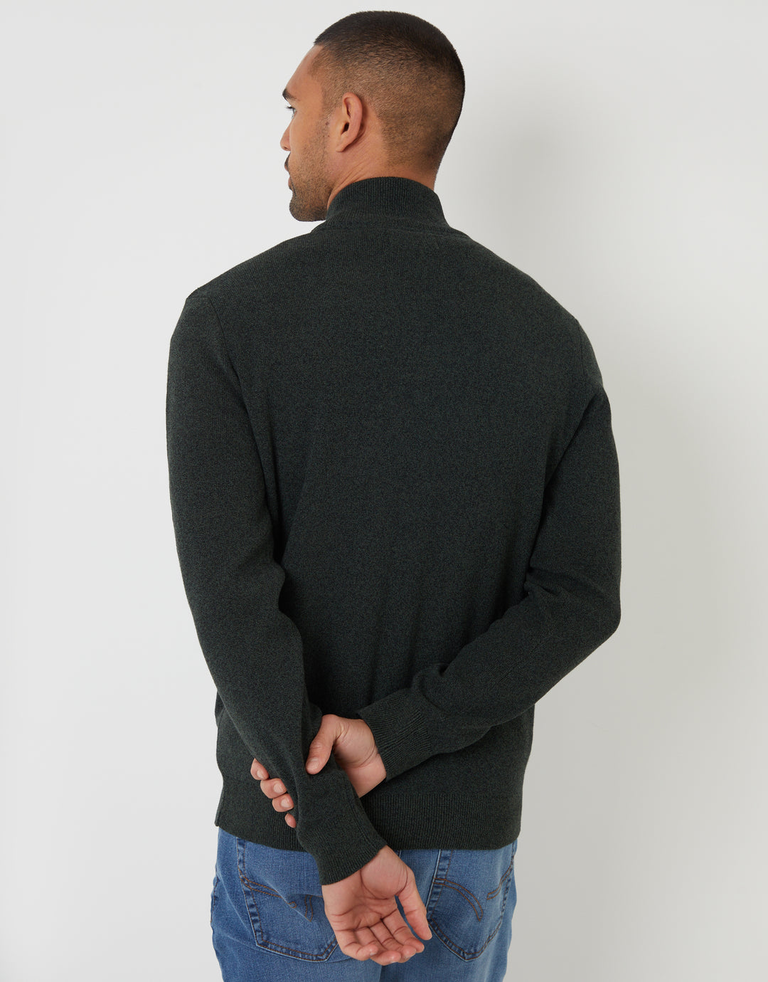 Khaki Green Knitted Quarter Zip Jumper