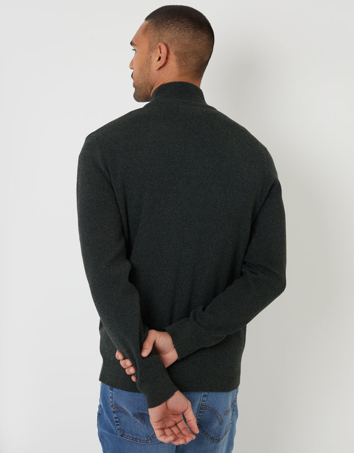 Khaki Green Knitted Quarter Zip Jumper