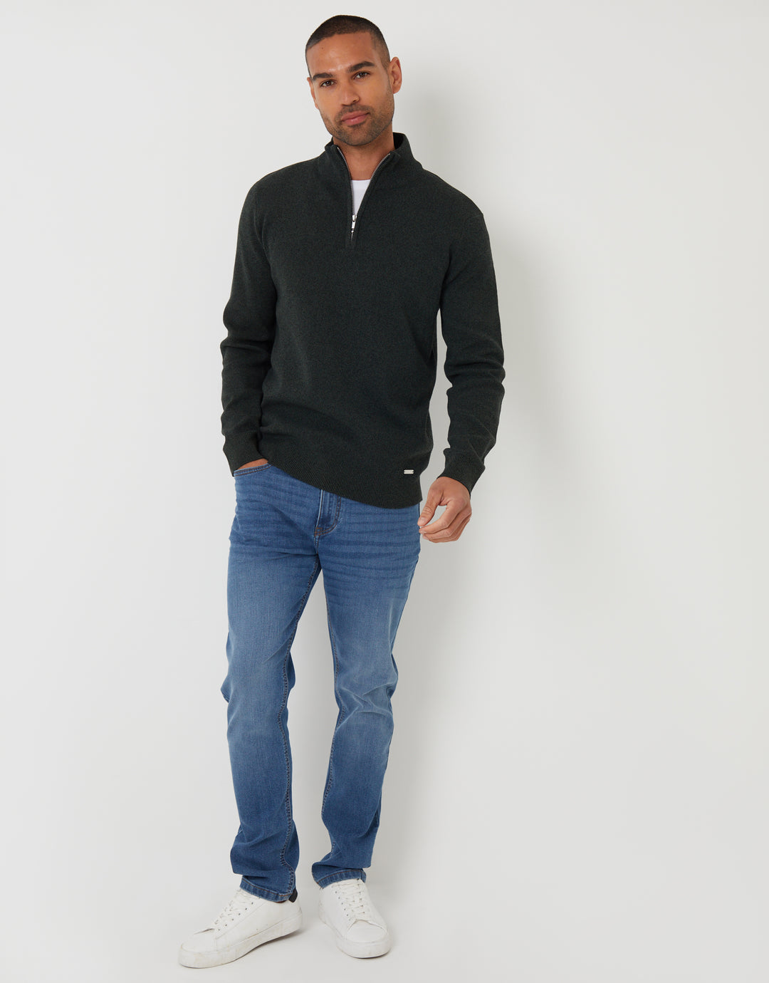 Khaki Green Knitted Quarter Zip Jumper