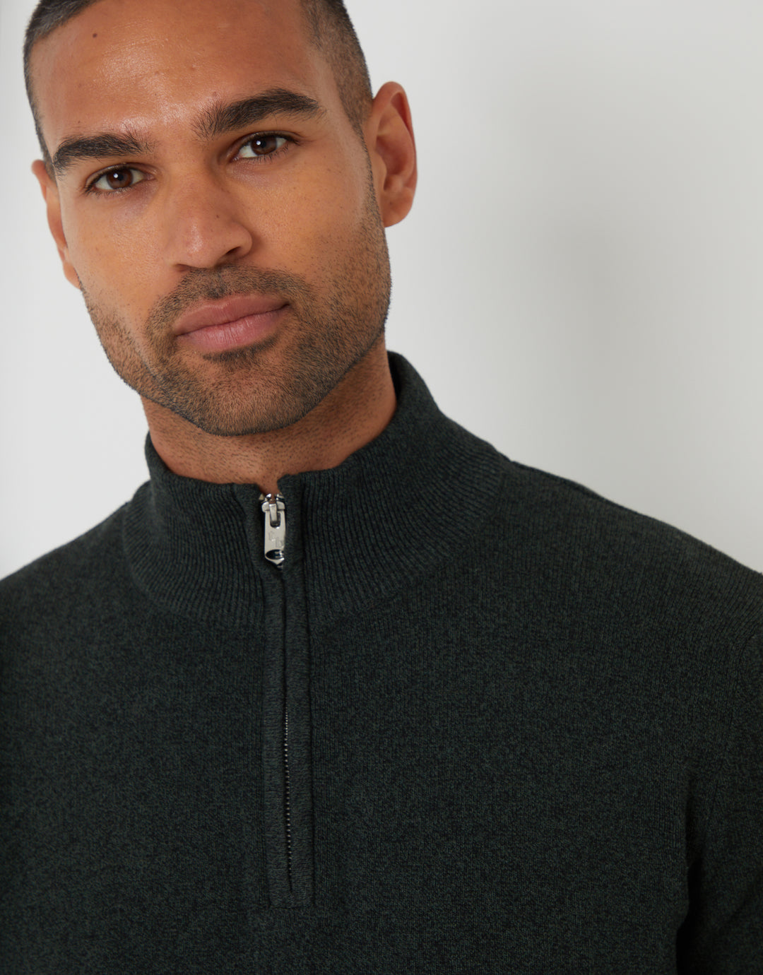 Khaki Green Knitted Quarter Zip Jumper