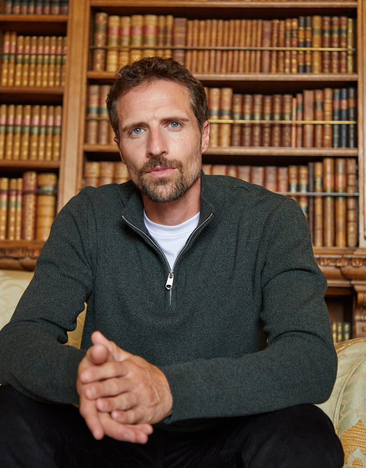 Khaki Green Knitted Quarter Zip Jumper