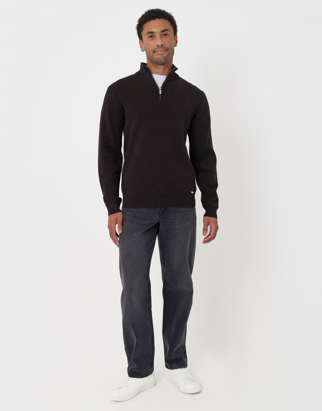 Threadbare Knitted Quarter Zip Jumper in Black - full body