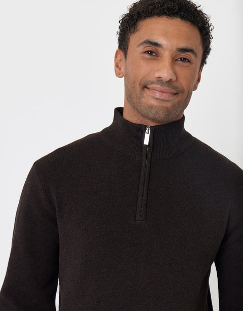 Threadbare Knitted Quarter Zip Jumper in Black - close up