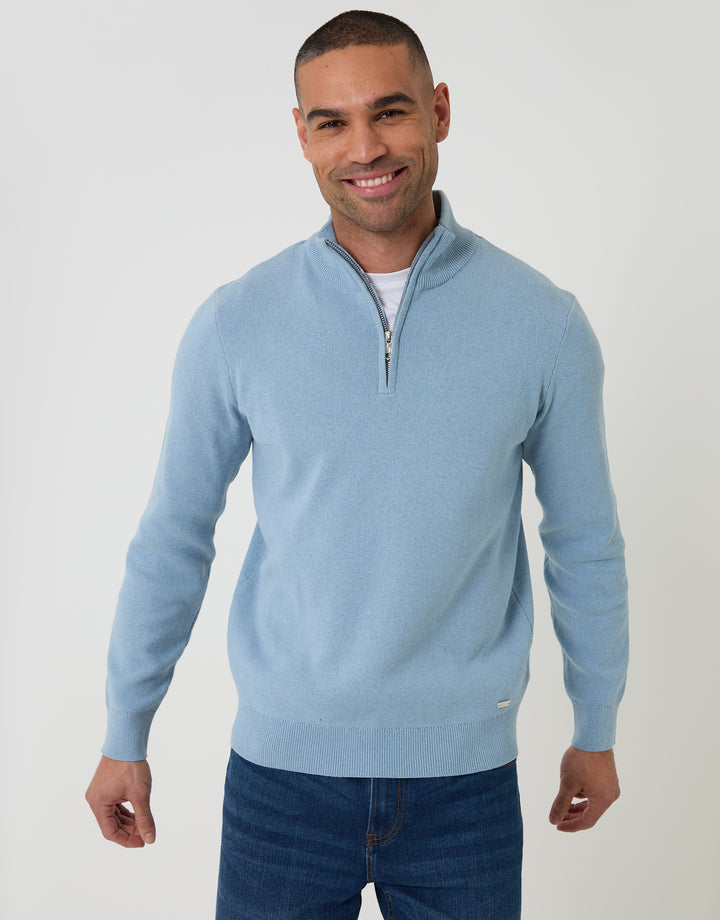 Light Blue Knitted Quarter Zip Jumper