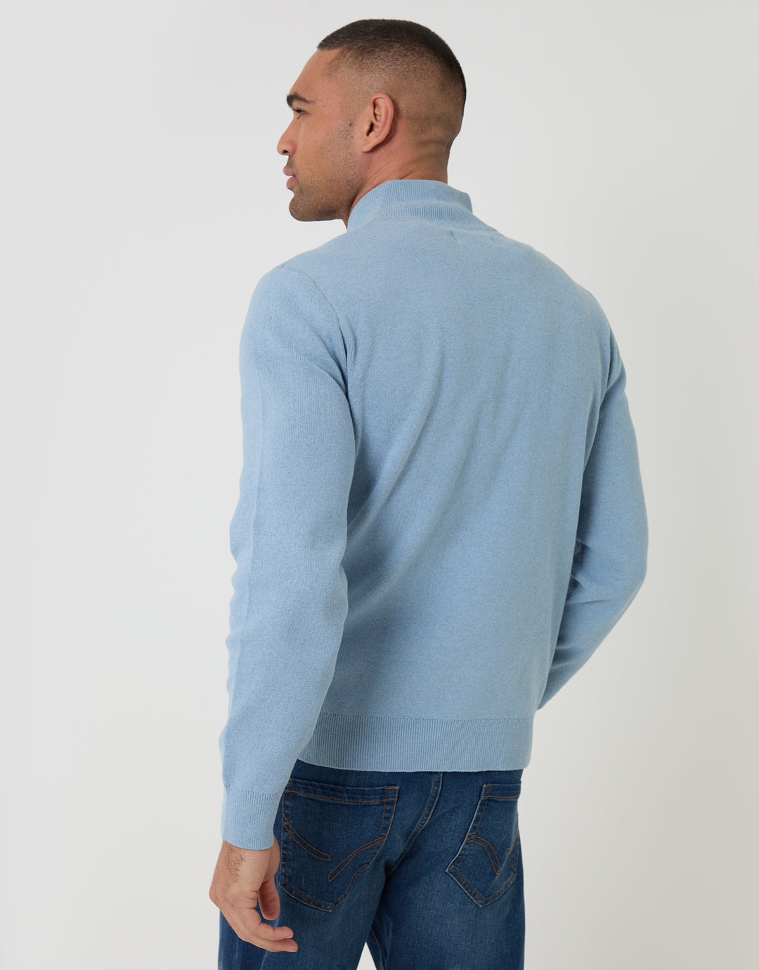 Light Blue Knitted Quarter Zip Jumper