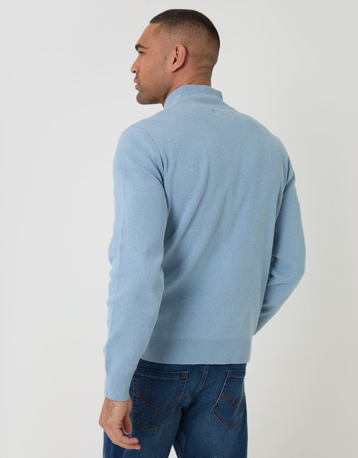 Light Blue Knitted Quarter Zip Jumper