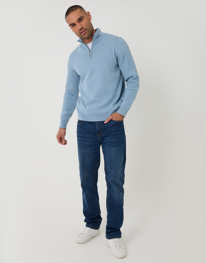 Light Blue Knitted Quarter Zip Jumper