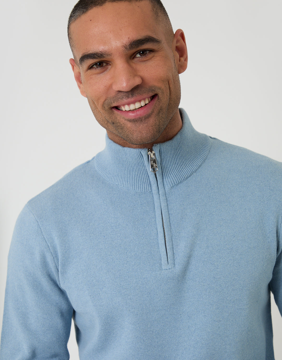 Light Blue Knitted Quarter Zip Jumper