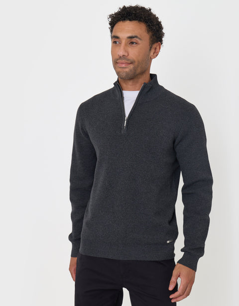 Threadbare Cotton Rich Quarter Zip Jumper in Charcoal - front view